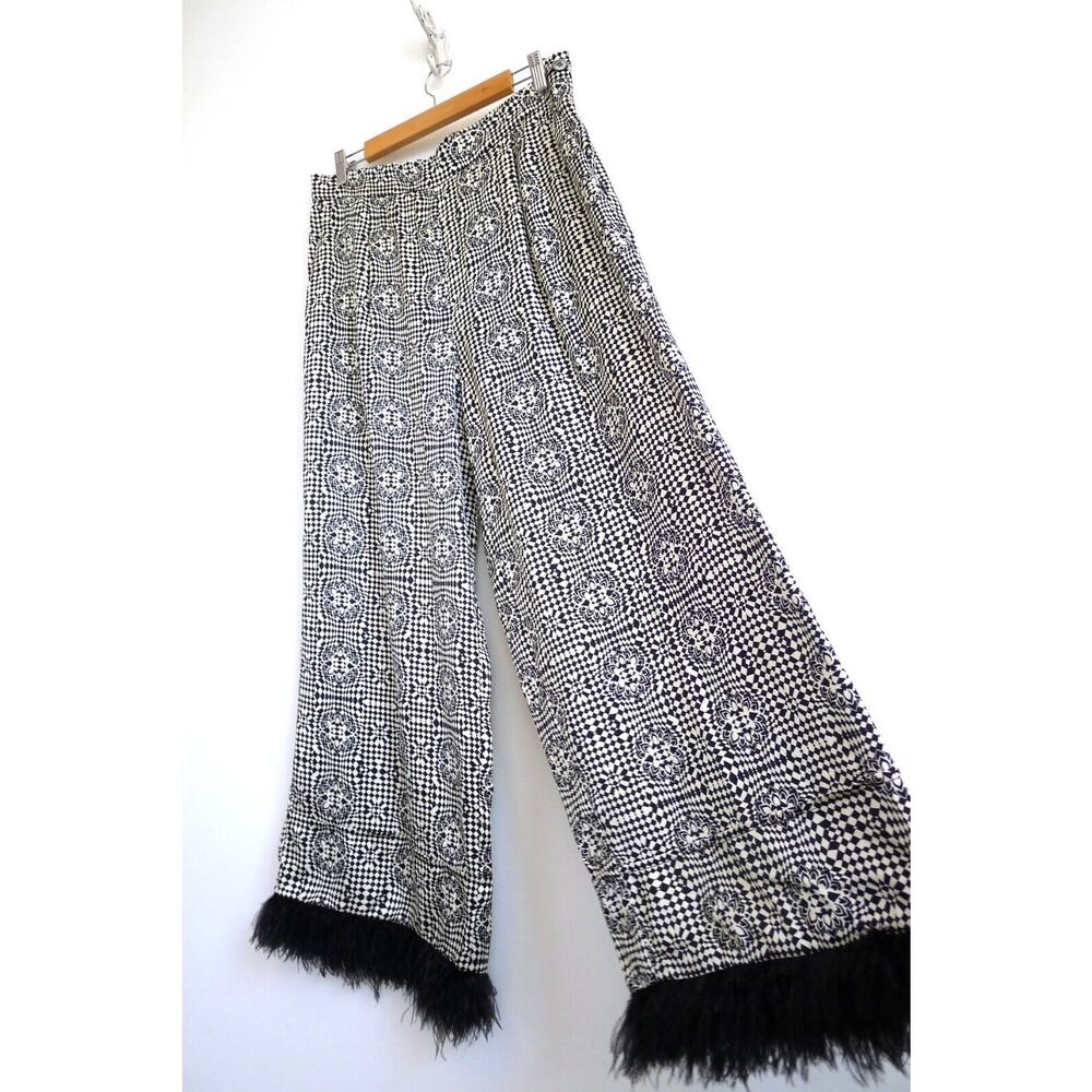 BEATRICE .B ITALY Wide Leg Ostrich Feather Trim Pull On Pant XL 10 YOOX $338